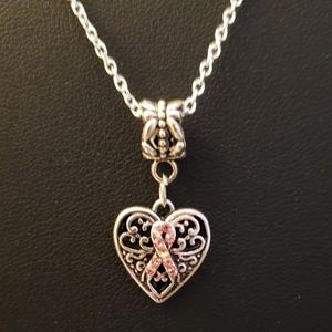 Breast Cancer Awareness Heart Necklace NEW